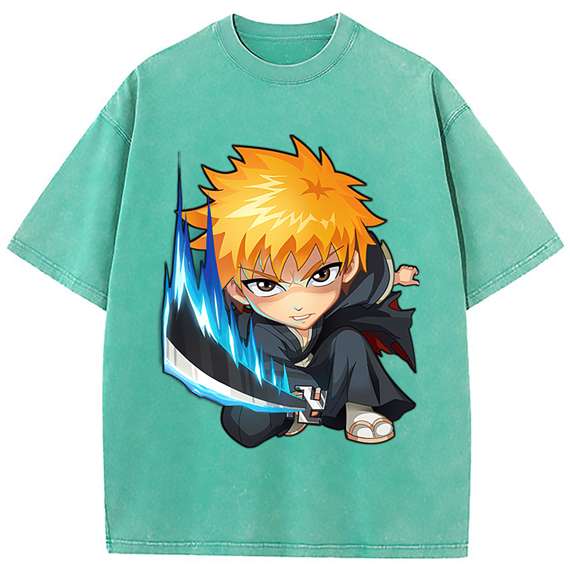 （画像用） ブリーチ 黒崎一護（くろさき いちご）BLEACH Kurosaki Ichigo 綿100% ヴィンテージ風 半袖Tシャツ（フロントプリント）